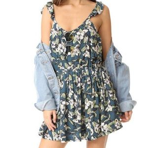 FREE PEOPLE “Dear You” Babydoll Mini Dress ~ Jasmine Floral ~ Teal ~ Small EUC!